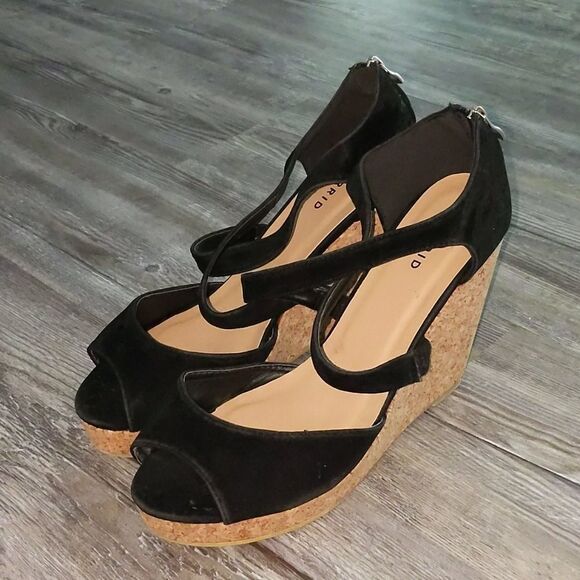 Torrid black suede kork wedge heels Sz 10 - Picture 1 of 7